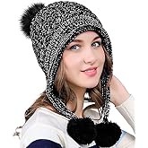 DOCILA Winter Beanie Hat for Women Warm Fleece Lined Pom Knit Earflap Hats Cute Outdoor Snow Ski Skull Cap
