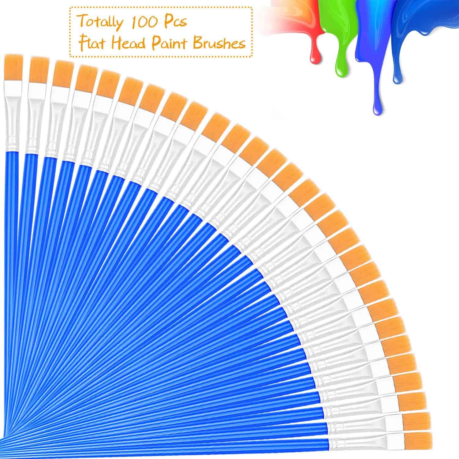 100Pcs Paint Brushes for Kids Anezus Flat Paint Brush Bulk Small Paint Brushes Set for Acrylic Painting and Crafting - Image 3