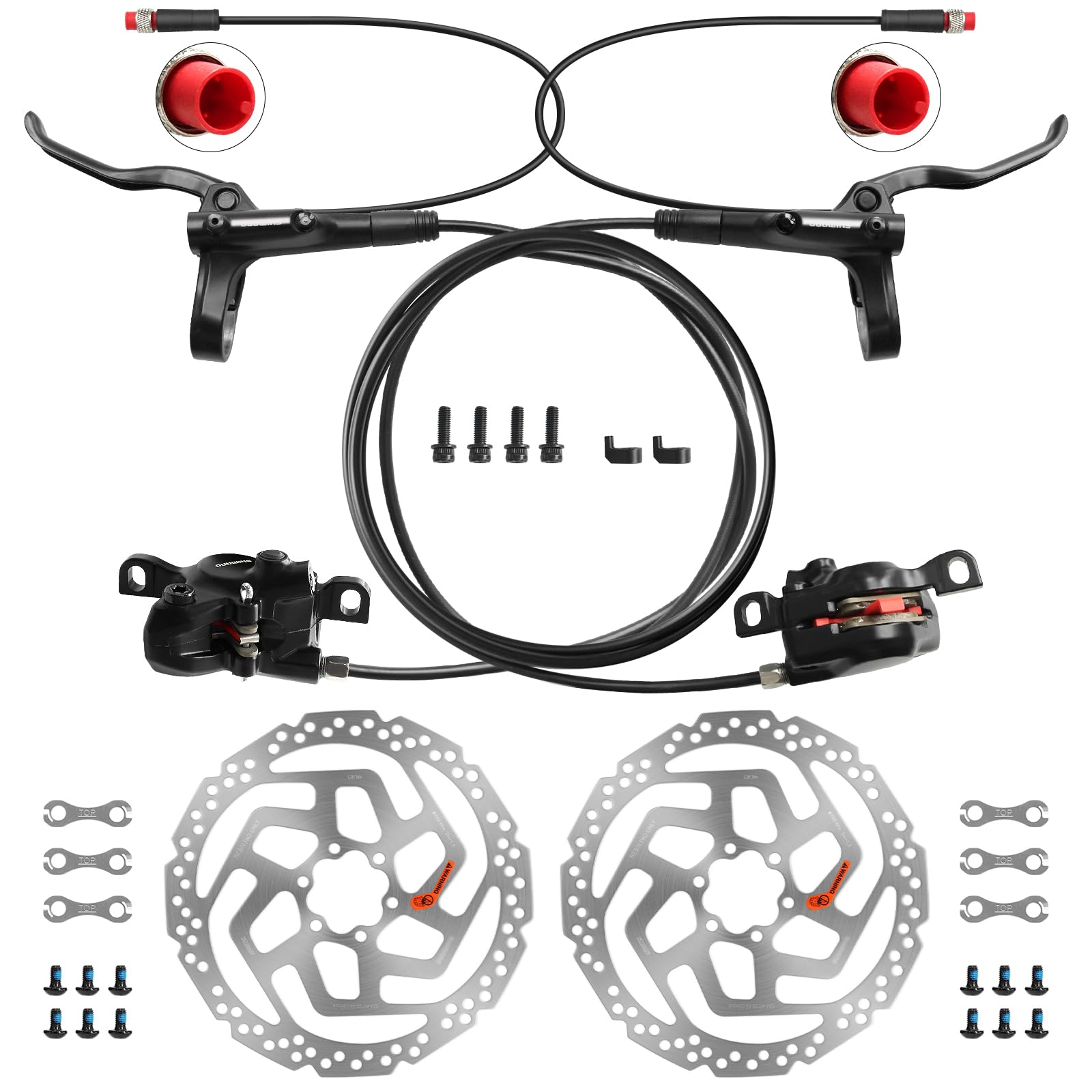 Photo 1 of Zmgdrm MT200 Ebike Hydraulic Disc Brake Set, 2-PIN 2-Pistons Power-Off Electric Bike Brake Kit with RT 180mm Rotors, Pre-Bled with Mineral Oil Brakes Kit for eBike, Mountain Bike, Road Bike