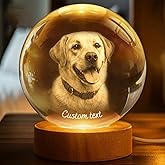 Herihues Personalized 3D Photo Crystal Ball, Custom Engraved Picture Lamp with Wood Base, Night Light for Dog Lovers, Dog Memorial Gifts, Loss of Pet Sympathy Gift Night Light, Custom Photo Portrait