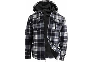 Butygity Thick Winter Jackets for Men Plaid Flannel Hoodie Sherpa Fleece Lined Hooded Coat Heavy Warm Full Zip Up Sweatshirt