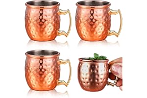 4 Pack Mini Moscow Mule Mugs, 2 oz Moscow Mule Copper Mint Julep Glasses, Solid Hammered Copper Cup with Handle for Drinking 