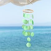 Handmade Capiz Wind Chimes for Outside, Outdoor Seashell Hanging Beach Coast Ocean Home Decorative, Unique Natural Shell Waterfall Windchimes for Summer Patio, Great Memorial Sympathy Gift(Green