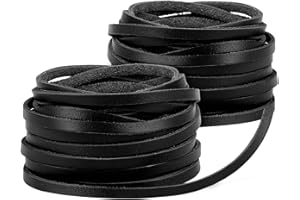 PEASUG 10 Yards Flat Genuine Leather Cord, 3/4/5 mm Available, Real Leather Strips, Natural Leather String, Braided Braiding String for Jewelry Making, Necklace, Tool, Crafts (Black, 4mm)