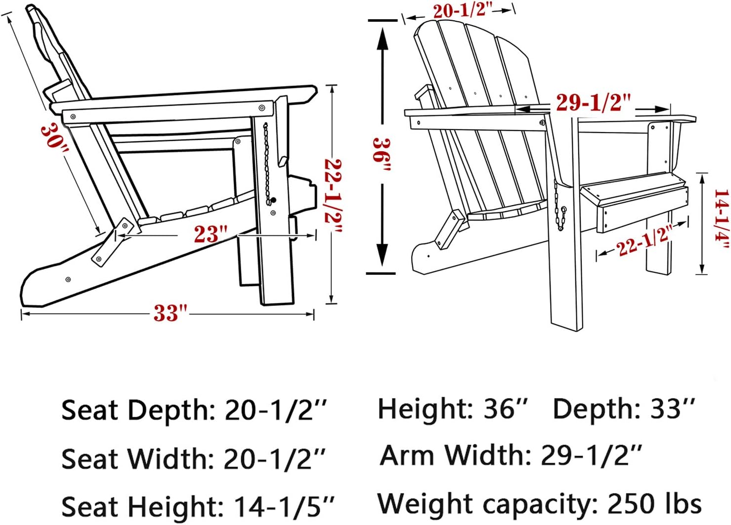 DAILYLIFE Plastic/Resin Classic Outdoor Foldable Adirondack Chair Polystyrene Weatherproof Lounge Chair for Porch Patio Deck Garden,Backyard & Lawn Furniture: Kitchen & Dining