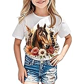 Girls Western Horse T-Shirts - Cute Cowgirl Outfit Kids Short Sleeve Shirts Funny Tops Rodeo Toddler Summer Tee