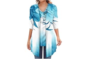 Stutye Women's 3/4 Sleeve Cardigan+Sleeveless Vest Two-Piece Set Casual Printed 3/4 Sleeve Long Cardigan Vest Set Fall