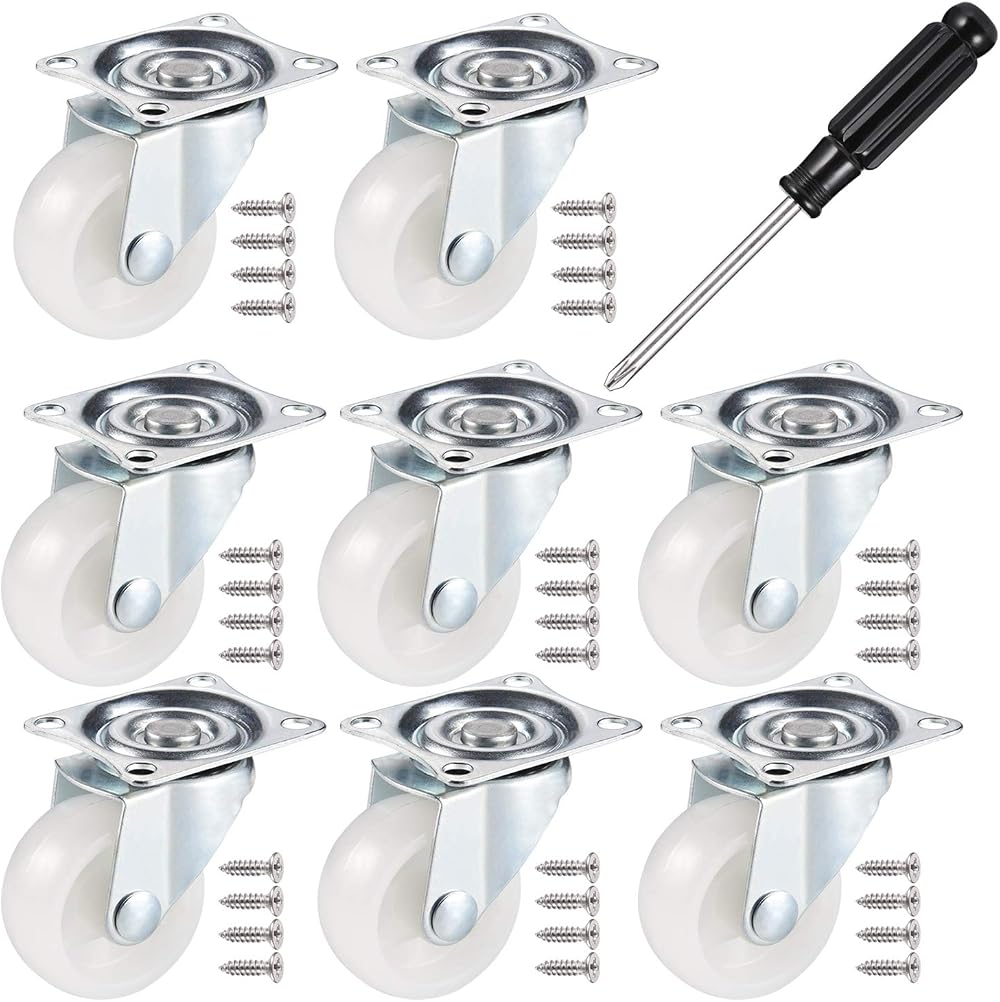 JIZZU 8Pcs 40mm PU Rubber Swivel Castor Wheels Heavy Duty Furniture Trolley