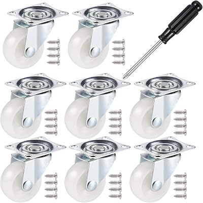JIZZU 8Pcs 40mm PU Rubber Swivel Castor Wheels Heavy Duty Furniture Trolley