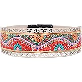 idealway Bohemian Women Belt Handmade Beaded Flower Ethnic Statement Wide Elastic Body Belt for Women Dresses
