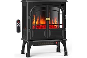 Sweetcrispy Freestanding Electric Fireplace, 26”Two Door Fireplace Heater with 3D Flame Effect, Overheating Safe Design, Energy Saving Space Heater with 12H Timer&Remote for Living Room, Bedroom,Black