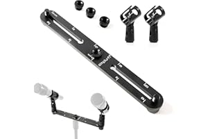 Simplurfi Stereo Array Spacing Microphone Mount with Ruled Markings - Holds 2 Mics - X-Y and ORTF Mic T-Bar Bracket, Fits 3/8" and 5/8" Mic Stands with Included Adapter (MIC-BAR-CLIP-MARK)