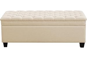 WUTUTUEE 51" Fabric Storage Ottoman Bench, Upholstered Rectangle End of Bed Storage Ottoman Tufted Living Room Bedroom Bench with Safety Hinge, Solid Wood Legs, Loads 500 lb(Khaki)
