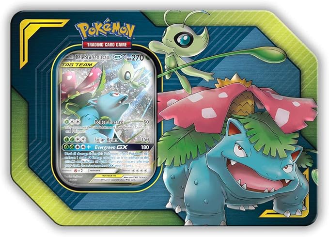 Pokemon Tag Team Tin Celebi Venusaur Gx Tcg Sun Moon Box 4 Booster Packs 1 Foil Art Celebi Venusaur Gx Foil Card