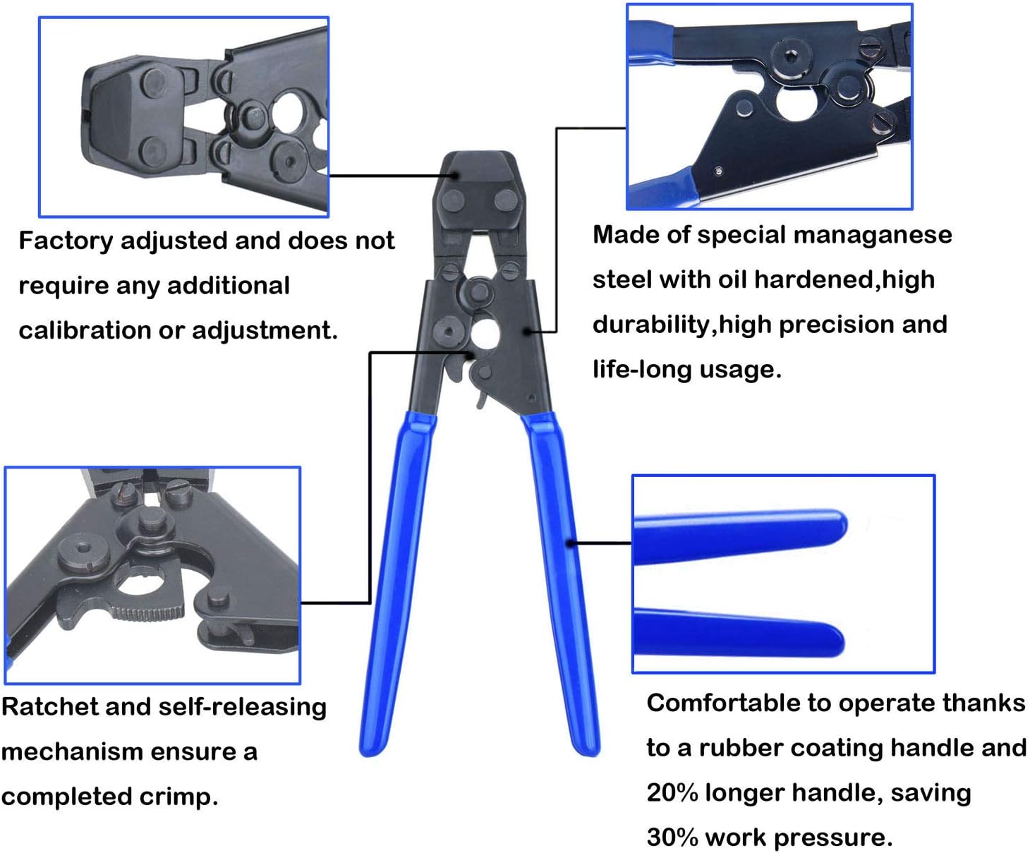 JWGJW PEX Clamp Cinch Tool Crimping Tool Crimper for Stainless Steel Clamps from 3/8"to 1" with 1/2" 22PCS and 3/4" 10PCS PEX Clamps (002) - - 