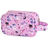 Foxstory Kids Toiletry Bag for Girls, Travel Toiletry Bag for Little Young Girls Cosmetic Bag Makeup Bag Waterproof Hanging Wash Bag Toddler Toiletries, Cat Pink