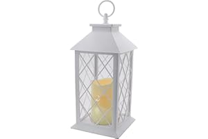 YAKii 13" Decorative Candle Lantern with LED Flameless Candle and Timer,Plastic LED Candle & Holder, Indoor & Outdoor Hanging Lights Lanterns for Wedding Decorations Lantern Decorative(White)