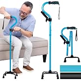 Vive Quad Canes - 4 Prong Folding Cane with Extra Handle for Men, Women &amp; Seniors - Walking Sticks, Adjustable &amp; Lightweight - Upright Offset Aid for Balance Support for Elderly, Handicap &amp; Disabled