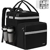 Ytonet Food Delivery Bag, Expandable Food Delivery Backpack with 7 Cup Holders, Large Insulated Pizza Delivery Bag with Reflective Strip, Delivery food Bag Fis for Bike, doordash, Uber Eats, Grey