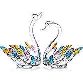 CITYLOVE Christmas Crystal Figurines Gifts Home Decor Glass Swan Figurines,Christmas Anniversary Thanksgiving Gifts for Women Mom Grandma/6.5"/2 in 1