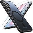 OWKEY for Samsung Galaxy S24 FE Case 6.7'', Magnetic Galaxy S24 FE Case for Magsafe with Tempered Screen Protector [Shockproof Military] Translucent Matte Bumper Phone Cover Samsung S24 FE 5G, Black