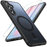 OWKEY for Samsung Galaxy S24 FE Case 6.7'', Magnetic Galaxy S24 FE Case for Magsafe with Tempered Screen Protector [Shockproof Military] Translucent Matte Bumper Phone Cover Samsung S24 FE 5G, Black