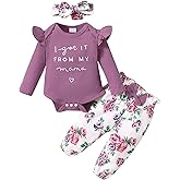 OLLUISNEO Baby Girl Clothes Newborn Infant Fall Outfit Romper Winter Floral Pant Set Headband 3 Pcs Clothes for Girl