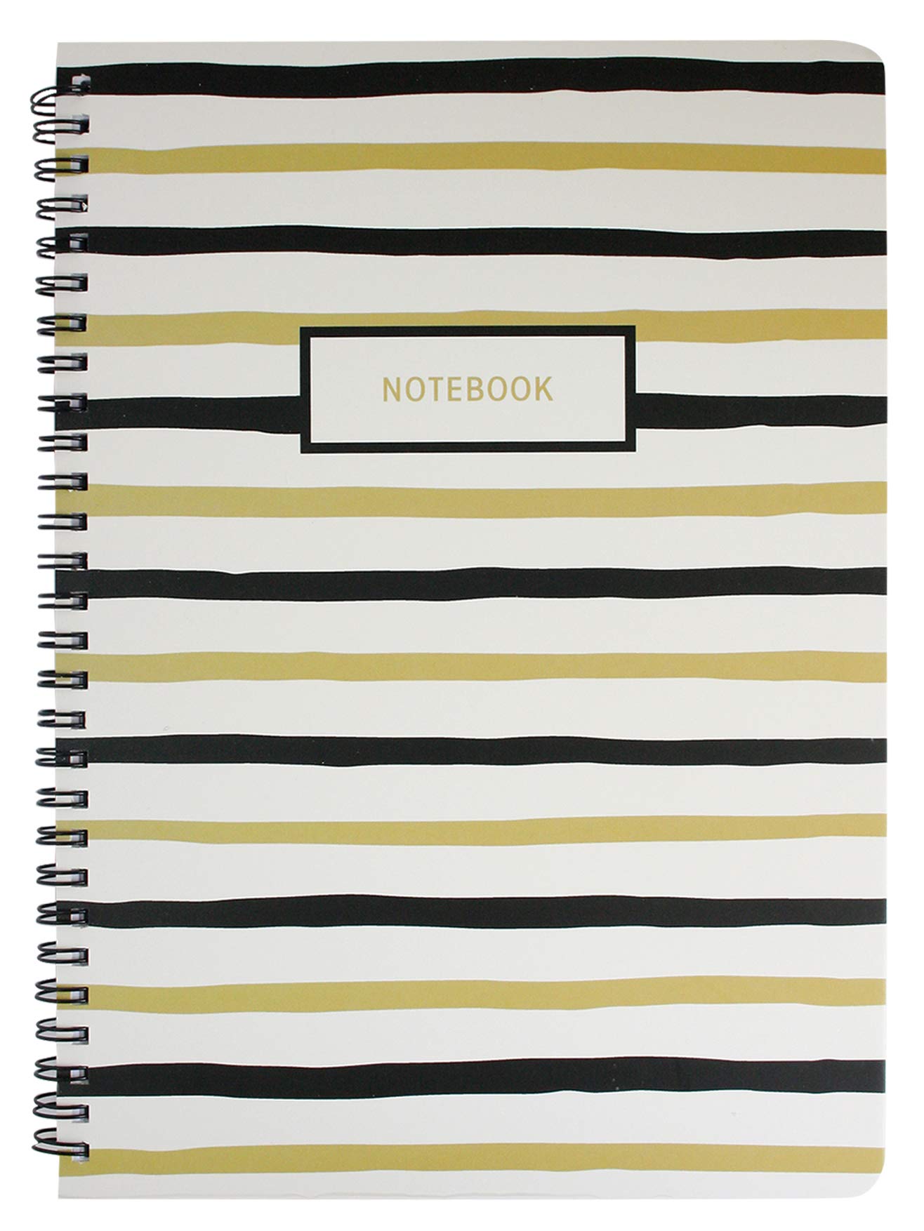 Emartbuy Black & Gold Doodle Hard Cover Spiral Exercise Book Diary Notebook Notepad Writing Journal Ruled B5 Size 80 Sheets (160 Pages) - Stripes