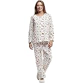 LA CERA Women's Pajama Sets,100% Cotton Long Sleeve Ribbon Lace Trim Pjs Set, Floral Knit Print, Round Neckline, Button Front