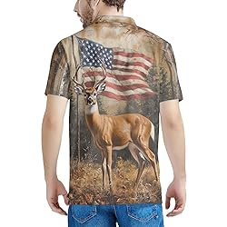 HUGS IDEA American Flag Mens Golf Shirt Deer Short