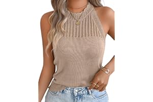 ChiaoLezhee Women's Summer Knit Tank Tops, Racerback High Neck Lightweight Sweater Vest, Dressy Casual Outfits