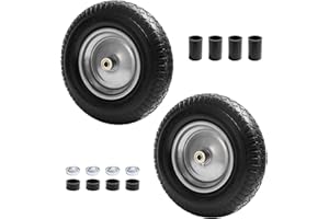 LTNICER 16" Flat Free Wheelbarrow Tires,4.80/4.00-8"Flat-Free Solid Tire with 3" Centered Hub,5/8" & 3/4" Bearing For Wheel Barrow Garden Utility Cart Lawn Mover Replacemen(2 Pack)
