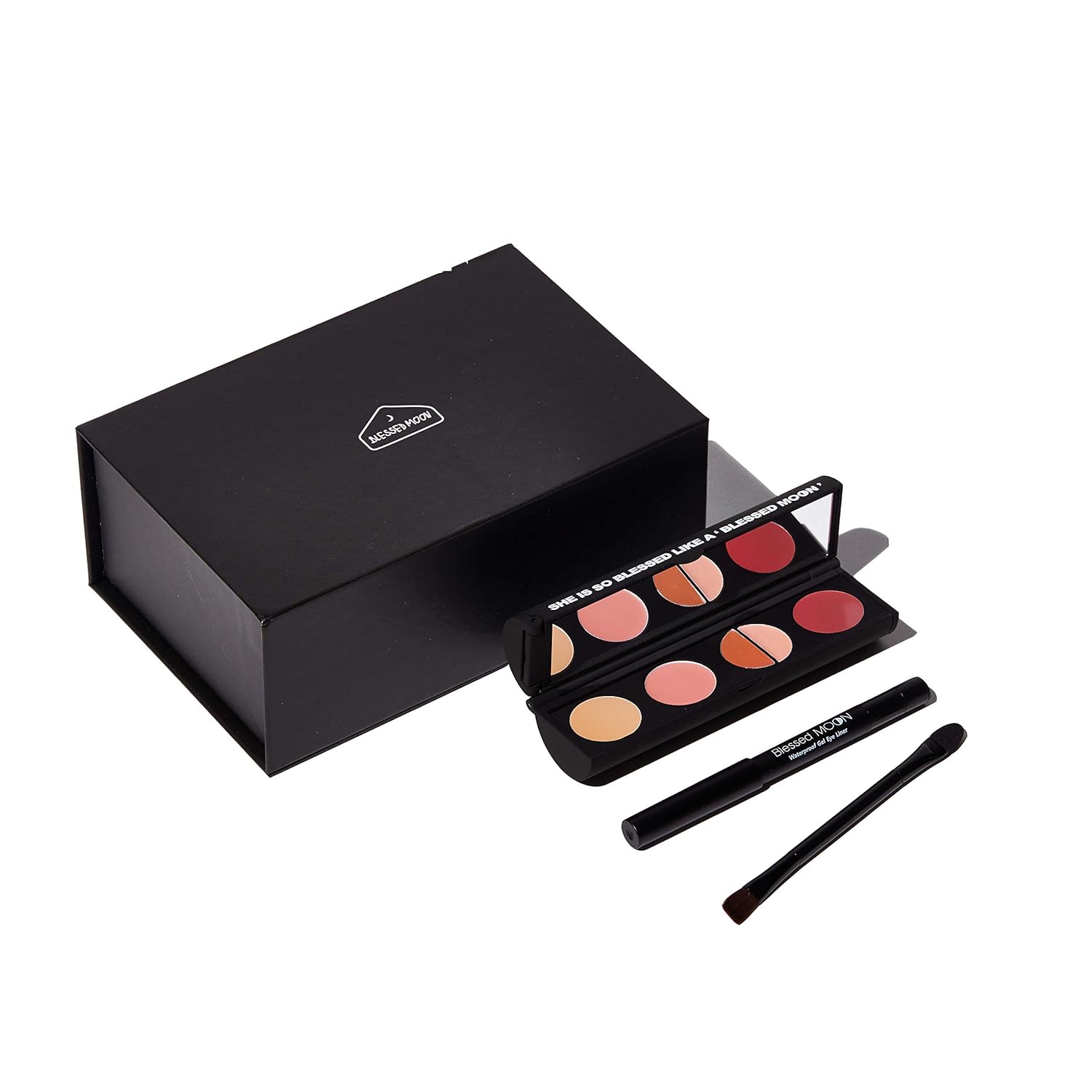BlessedMoon 6 in 1 Cosmetic Kit- On the Go - All in size of a lip stick- Rocovely (BLACK CASE), Foundation, Blush,2 Eye-shadows, Lip