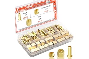Aienxn 100PCS 1/4" Brass Compression Fittings Assortment kit, Insert, Sleeve Ferrule, Nut for Connecting air, Fuel, Water, Oi