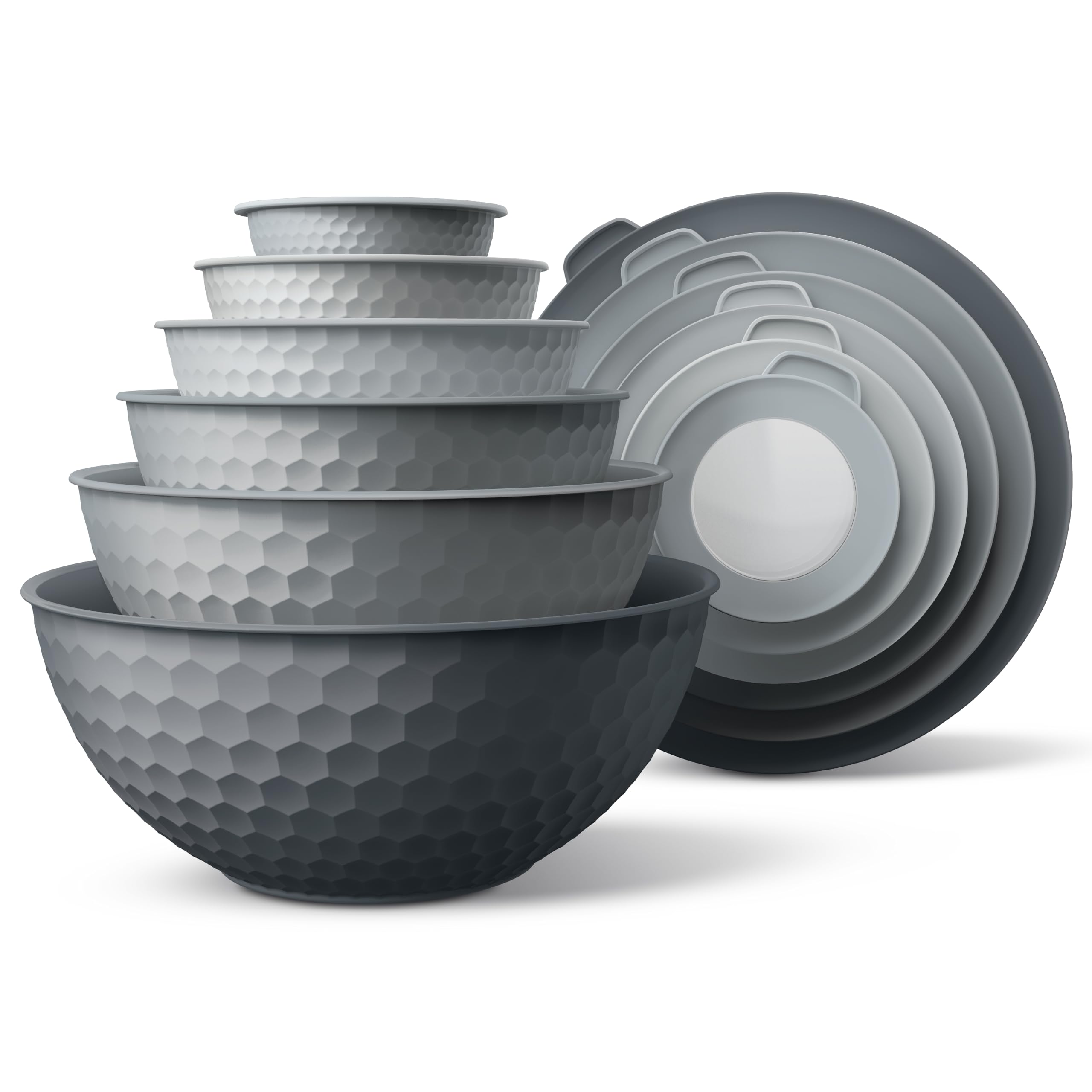 Photo 1 of COOK WITH COLOR Mixing Bowls with Lids - 12 Piece Plastic Nesting Bowls Set includes 6 Prep Bowls and 6 Lids, Microwave Safe Mixing Bowl Set, Grey Embossed