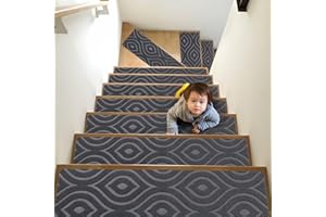 MATAHUM Non-Slip Carpet Stair Treads,15pcs 8" X 30" Grey Stair Treads for Wooden Steps Indoor, Reusable Indoor Stair Treads for Elders, Kids, Pets