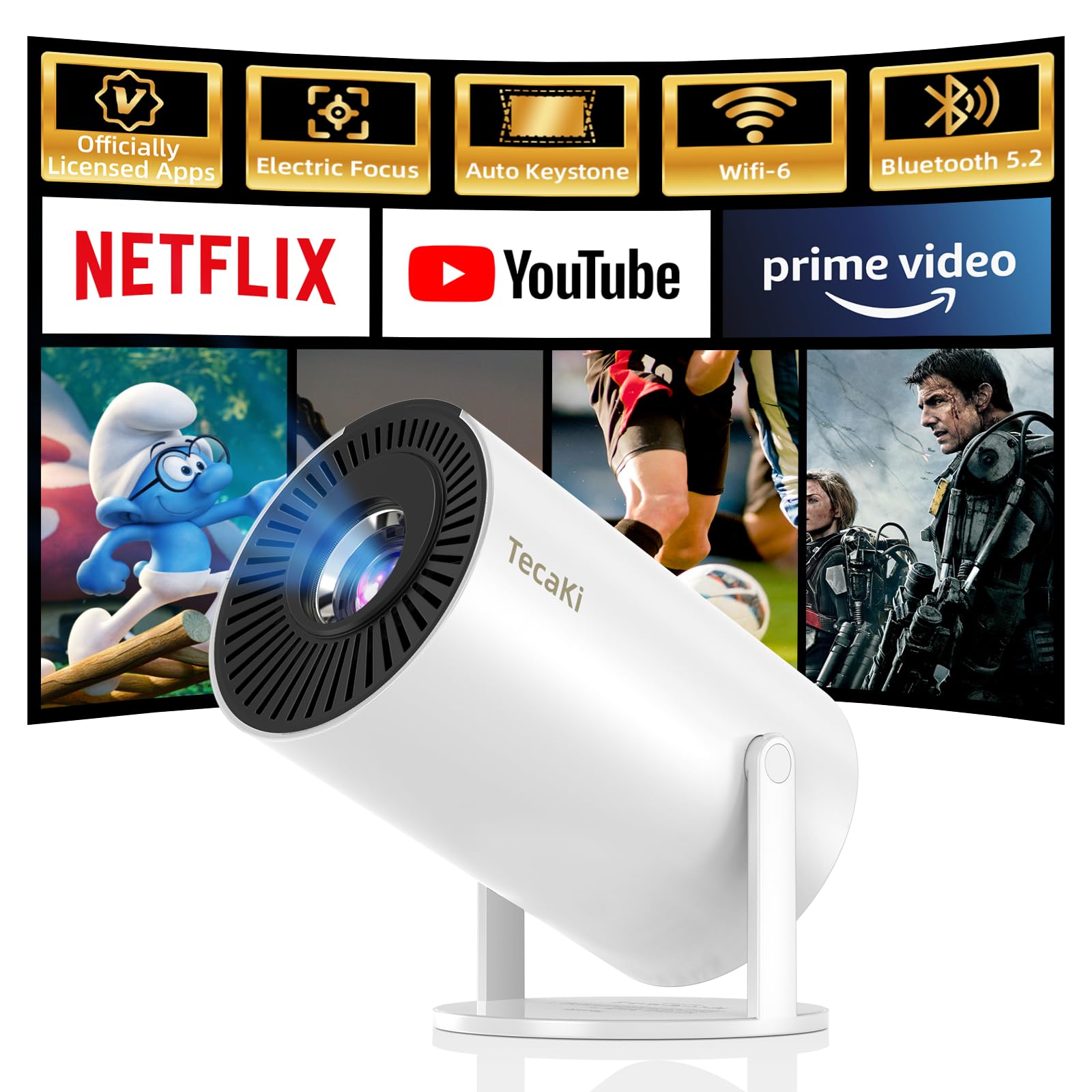 Photo 1 of [Netflix Officially Licensed] Mini Portable Projector, 1080P Smart Movie Projector with WiFi and Bluetooth, 180° Rotatable, Auto Keystone & Electric Focus, Compatible with Smartphone/Laptop/HDMI/USB