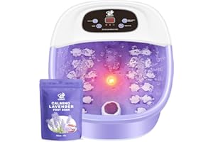 Foot Spa Bath Massager with Heat Bubbles and Vibration Massage and Jets, 16 OZ Calming Lavender Foot Soak Epsom Salt, CANGO Foot Soaker With Infrared Light, 22 Massage Rollers, Adjustable Temp -Purple