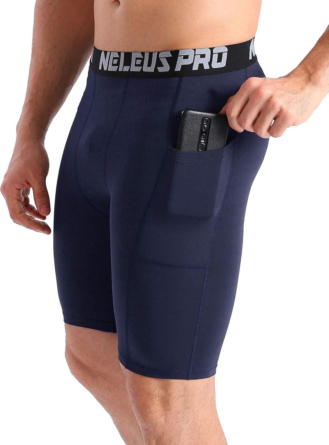 Neleus Men's 3 Pack Compression Short with Pocket: Clothing