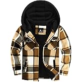 JACKETOWN Boys Fleece Jacket Kids Plaid Flannel Shacket Shirts Sherpa Hoodie Zip Up Sweatshirt Winter Coat 6-15 Years