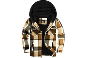 JACKETOWN Boys Fleece Jacket Kids Plaid Flannel Shacket Shirts Sherpa Hoodie Zip Up Sweatshirt Winter Coat 6-15 Years