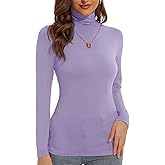 DSPSAM Women's Turtleneck Long Sleeve Shirts Slim Fitted Lightweight Base Layer Casual Tops