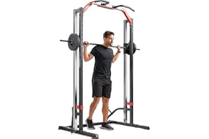 Sunny Health & Fitness Premium Squat Smith Machine - 3 in 1 Multifunction Power Rack with Adjustable Pull Up Bar for Home Gym