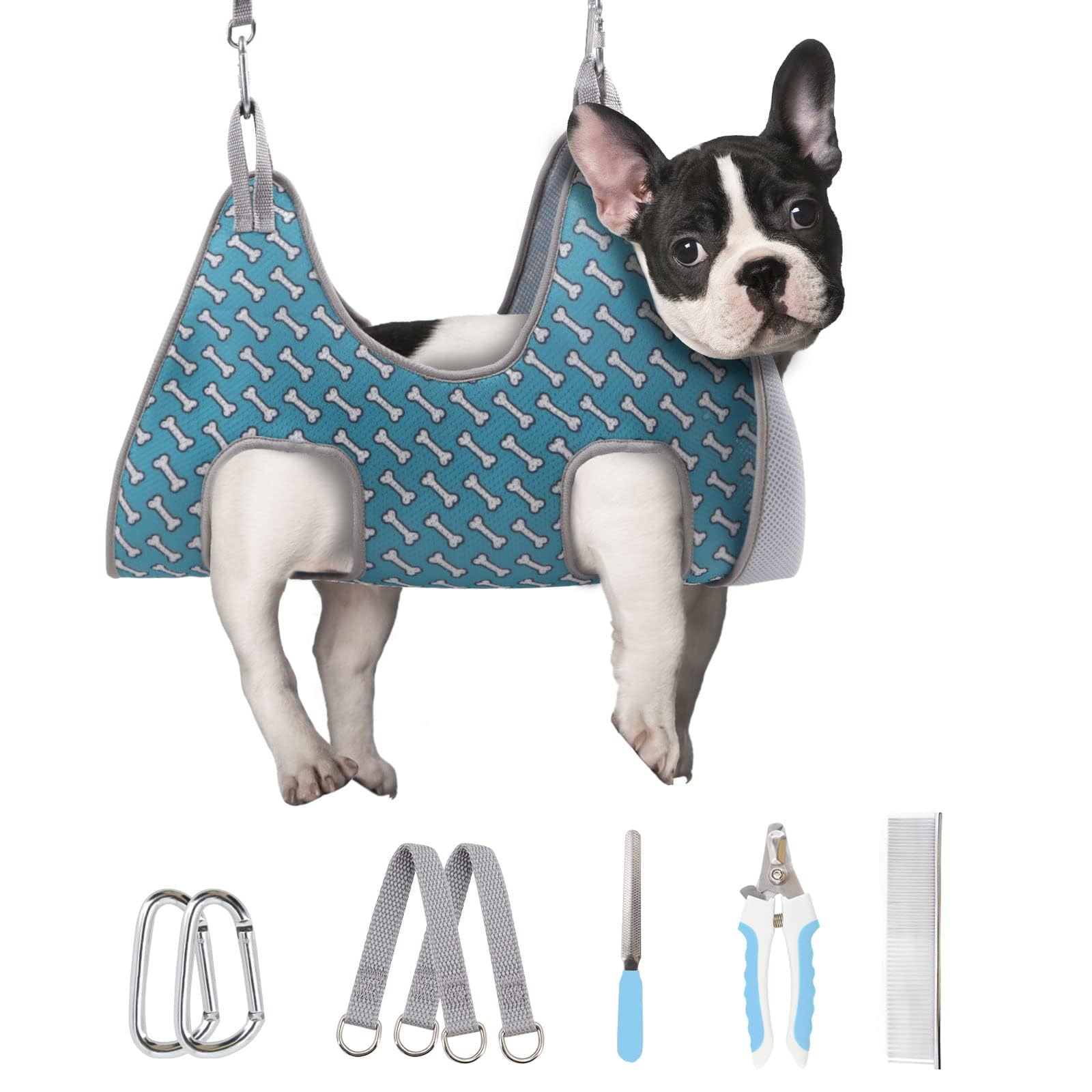 Photo 1 of Supet Dog Grooming Hammock for Small Dogs Cat, Relaxation Pet Grooming Hammock Restraint for Nail Trimming (Coral Blue, S? Legs Spacing?7-10.2" / Max W?15-35LBS?)