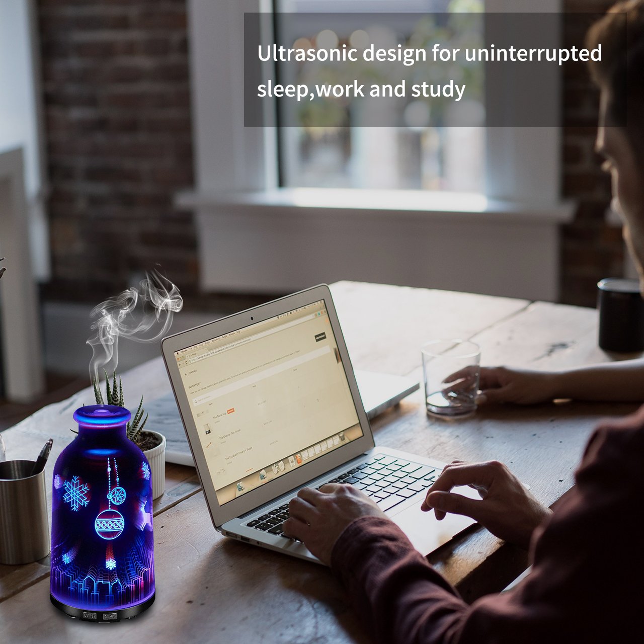 COSVI 3D Effect Glass Ultrasonic Oil Diffuser Humidifier, 120ML Cool Mist Aroma Diffuser Aromatherapy with Auto Shut-off Function, Whisper quiet Operation(3D Effect Glass Cover)