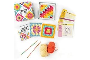 Crochet Kit for Beginners, Learn to Crochet 50 Pattern Granny Square Kit, Square Crochets Kits with 50 Mix & Match Designs, E