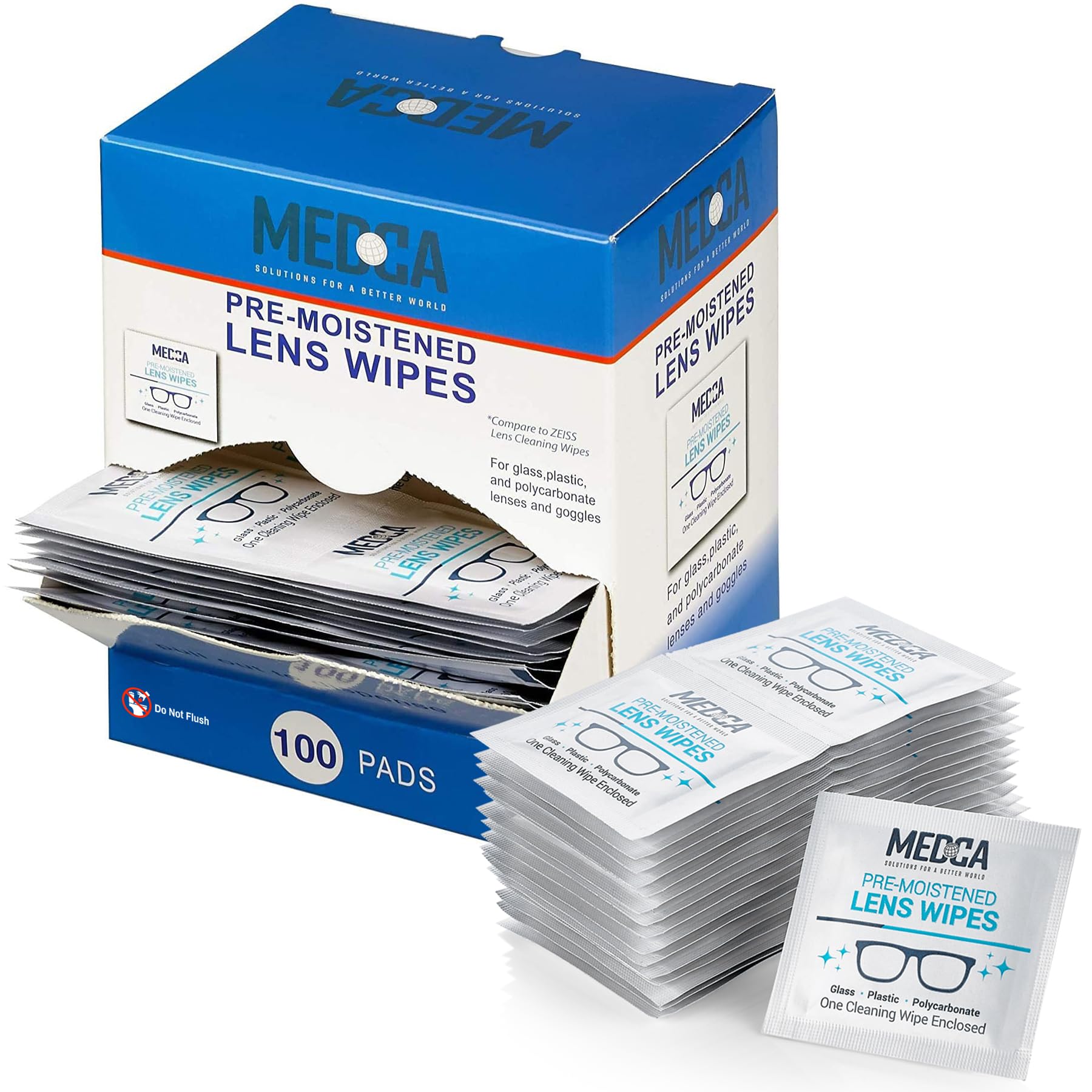 MEDca Lens Cleaning Wipes Towelette Dispenser Pre-Moistened (100)