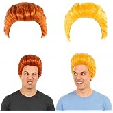 abouder 2 Pack Fluffy Short Curly Wigs for Men&ndash;Blonde &amp; Brown Pompadour Wig for Halloween 90s TV Cosplay Costum Party, One Size Fits Most Adult