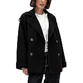 Majdan Women's Double Breasted Short Peacoat Winter Wool Blend Coat Oversized Jacket with Pockets