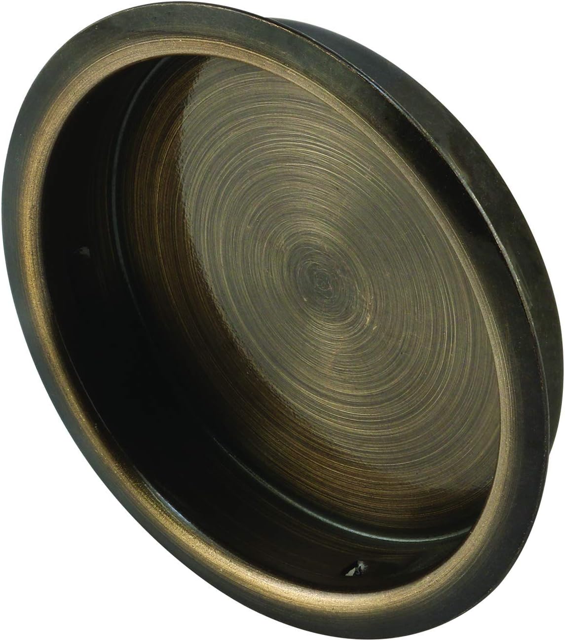 Slide-Co 163139 Round Sliding Door Pull (2pk) – Stamped Steel with Antique Brass Finish – Fits 1-3/4” Diameter Bypass Closet Door Finger Holes – Universal Design – Easy to Install